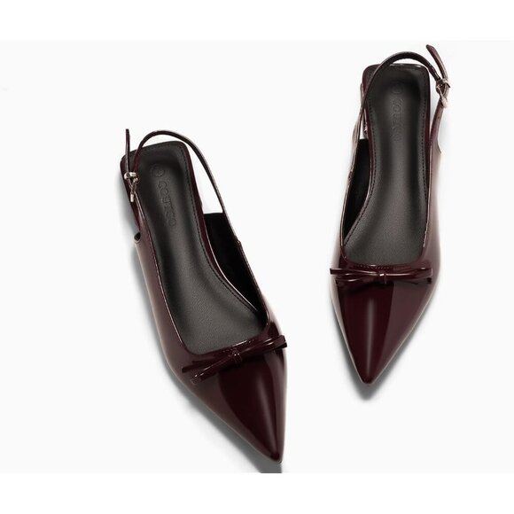 Women Slingback Pointed Toe Red Brown Flats Bow Comfortable Dressy Party Shoes - Picture 4 of 5